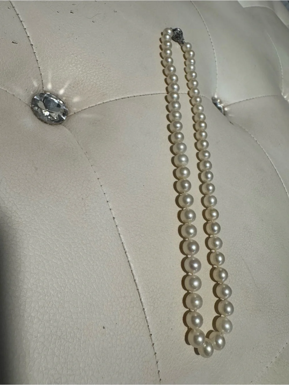 💲💲Genuine Round Pearl Individually Strung Short Necklace 17”